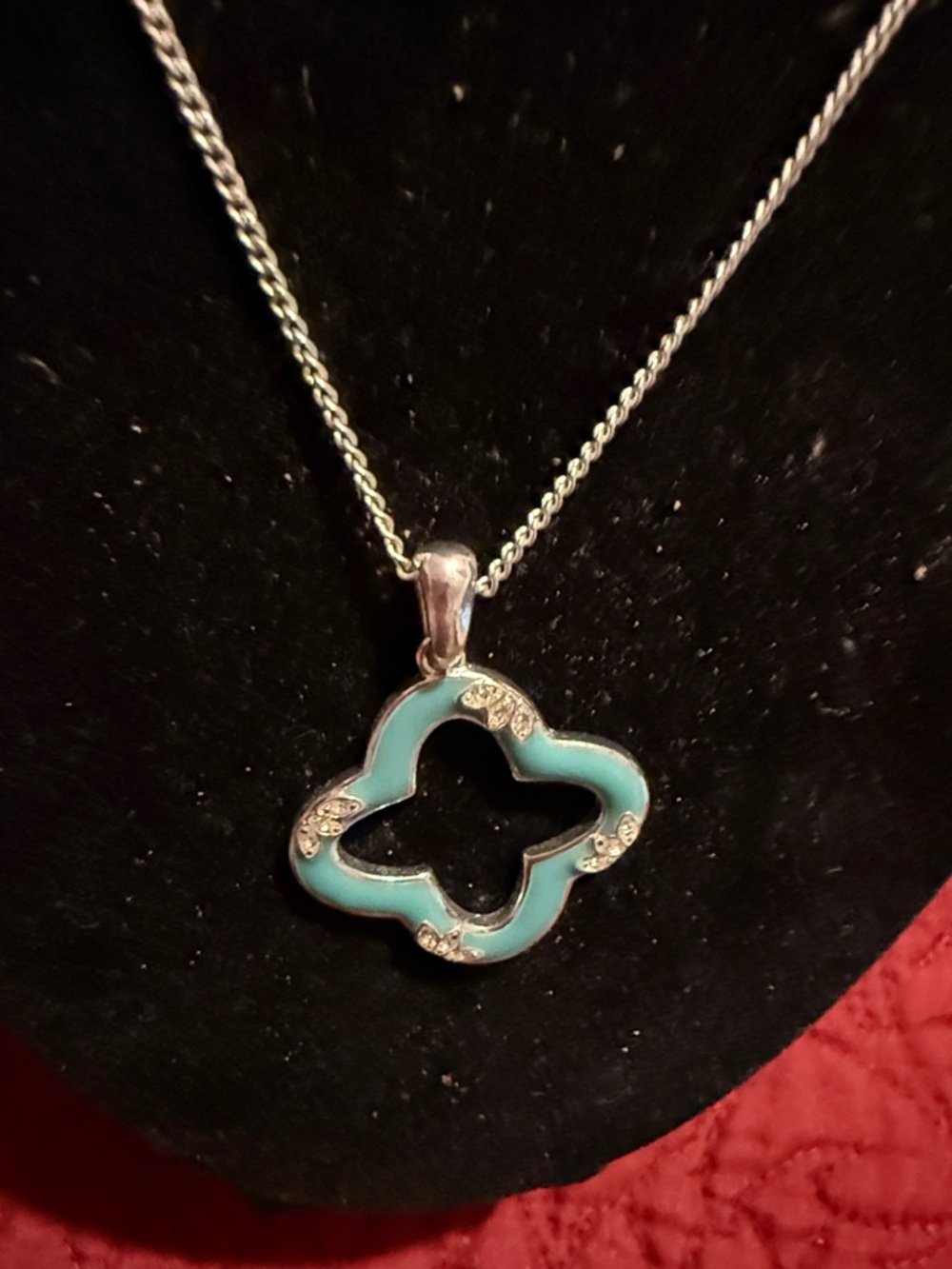 Silver Necklace with Turquoise Clover Pendant - Picture 3 of 6